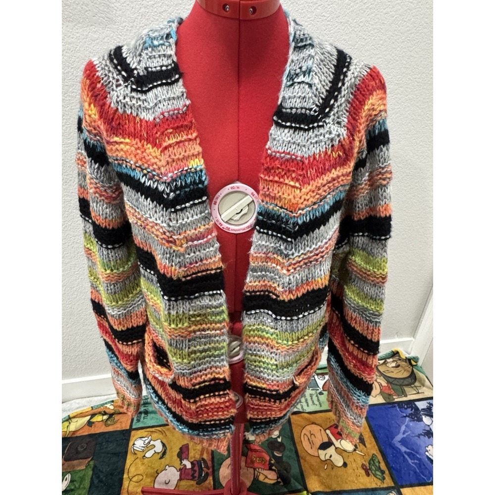 NORACORA Women's 3XL Colorful Striped Chunky Knit Cardigan‎ Sweater